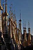 Inle Lake Myanmar. Indein, on the summit of a hill the  Shwe Inn Thein Paya a cluster of hundreds of ancient stupas. Many of them are ruined and overgrown with bushes.